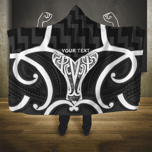 Aotearoa Atua Tangaroa Personalised Hooded Blanket God Of The Sea Maori Whale Tail Black