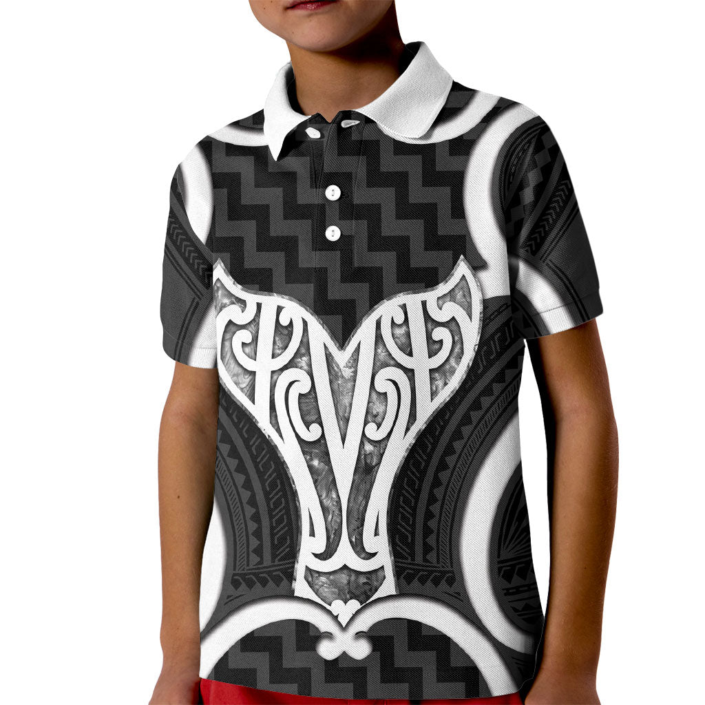 Aotearoa Atua Tangaroa Personalised Kid Polo Shirt God Of The Sea Maori Whale Tail Black