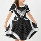 Aotearoa Atua Tangaroa Personalised Kid Short Sleeve Dress God Of The Sea Maori Whale Tail Black