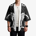 Aotearoa Atua Tangaroa Personalised Kimono God Of The Sea Maori Whale Tail Black