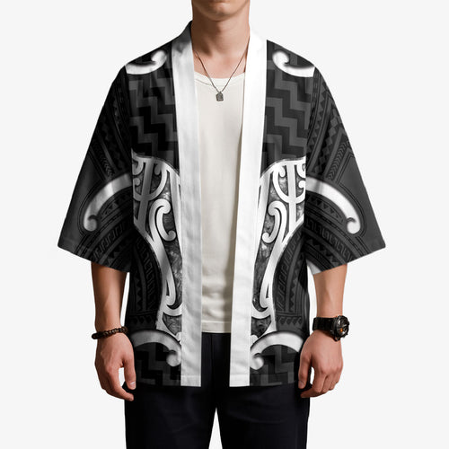 Aotearoa Atua Tangaroa Personalised Kimono God Of The Sea Maori Whale Tail Black