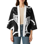 Aotearoa Atua Tangaroa Personalised Kimono God Of The Sea Maori Whale Tail Black
