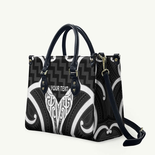 Aotearoa Atua Tangaroa Personalised Leather Bag God Of The Sea Maori Whale Tail Black