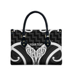 Aotearoa Atua Tangaroa Personalised Leather Bag God Of The Sea Maori Whale Tail Black