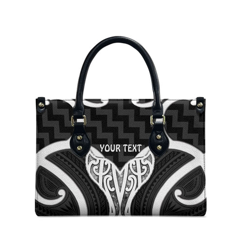 Aotearoa Atua Tangaroa Personalised Leather Bag God Of The Sea Maori Whale Tail Black