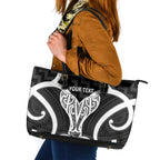 Aotearoa Atua Tangaroa Personalised Leather Tote Bag God Of The Sea Maori Whale Tail Black
