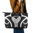 Aotearoa Atua Tangaroa Personalised Leather Tote Bag God Of The Sea Maori Whale Tail Black
