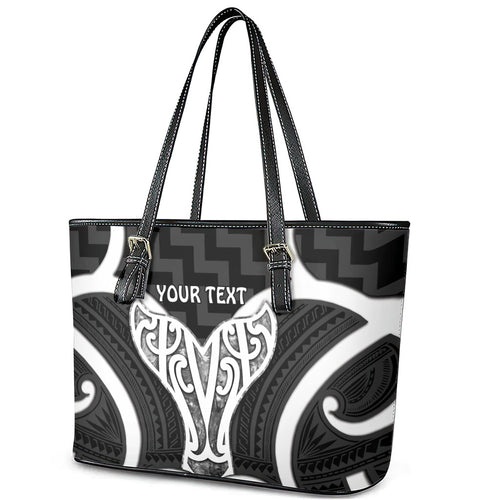 Aotearoa Atua Tangaroa Personalised Leather Tote Bag God Of The Sea Maori Whale Tail Black