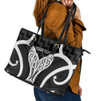 Aotearoa Atua Tangaroa Personalised Leather Tote Bag God Of The Sea Maori Whale Tail Black