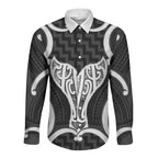 Aotearoa Atua Tangaroa Personalised Long Sleeve Button Shirt God Of The Sea Maori Whale Tail Black