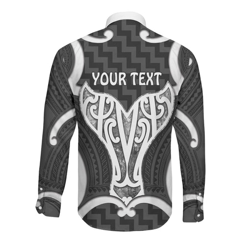 Aotearoa Atua Tangaroa Personalised Long Sleeve Button Shirt God Of The Sea Maori Whale Tail Black
