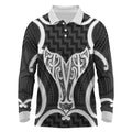 Aotearoa Atua Tangaroa Personalised Long Sleeve Polo Shirt God Of The Sea Maori Whale Tail Black
