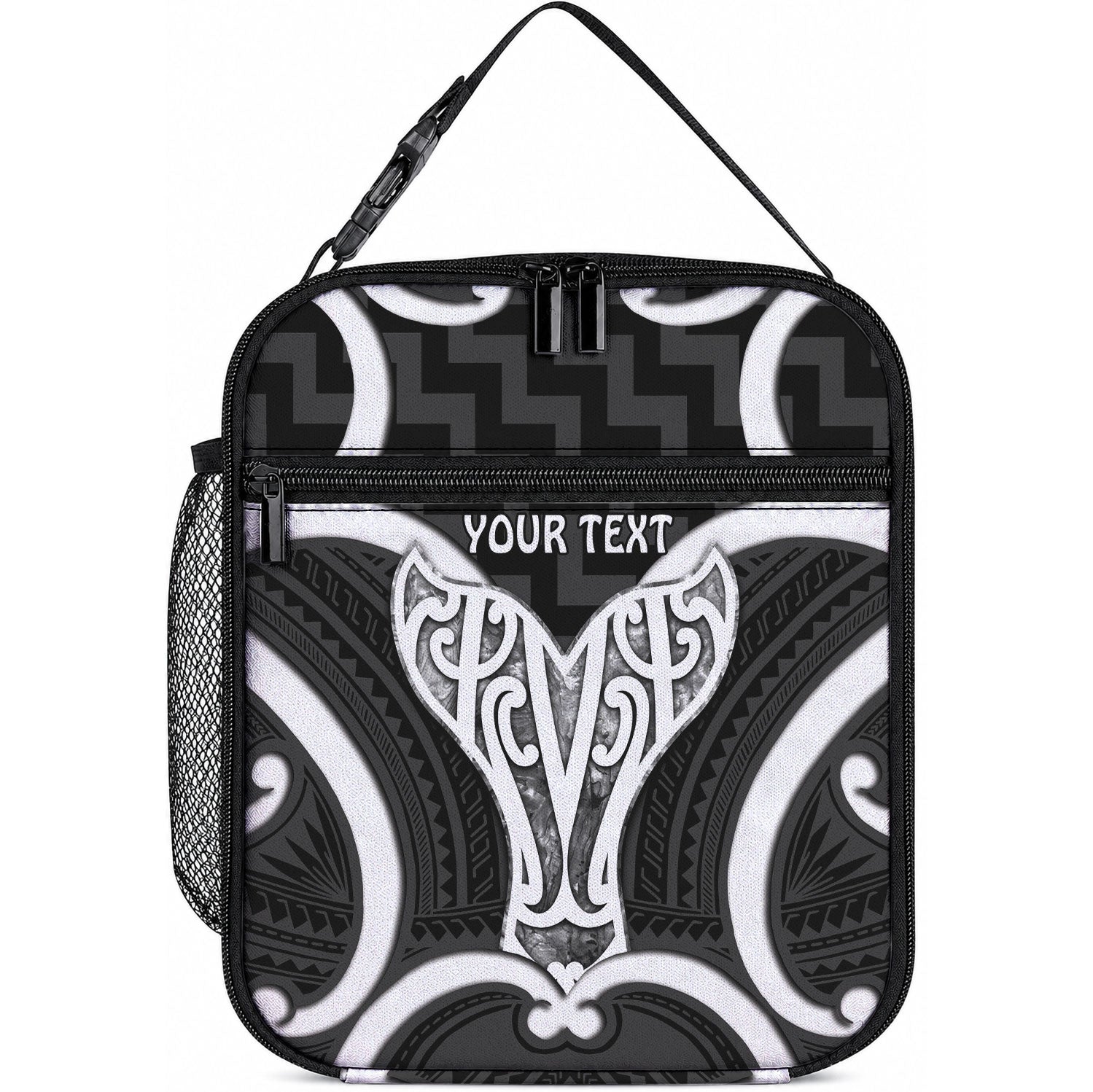 Aotearoa Atua Tangaroa Personalised Lunch Bag God Of The Sea Maori Whale Tail Black