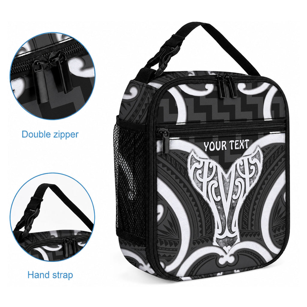 Aotearoa Atua Tangaroa Personalised Lunch Bag God Of The Sea Maori Whale Tail Black