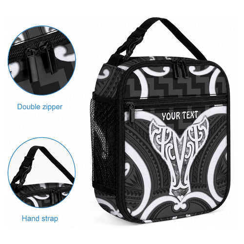 Aotearoa Atua Tangaroa Personalised Lunch Bag God Of The Sea Maori Whale Tail Black