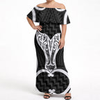 Aotearoa Atua Tangaroa Personalised Off Shoulder Maxi Dress God Of The Sea Maori Whale Tail Black