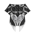 Aotearoa Atua Tangaroa Personalised Off Shoulder Wrap Waist Top God Of The Sea Maori Whale Tail Black