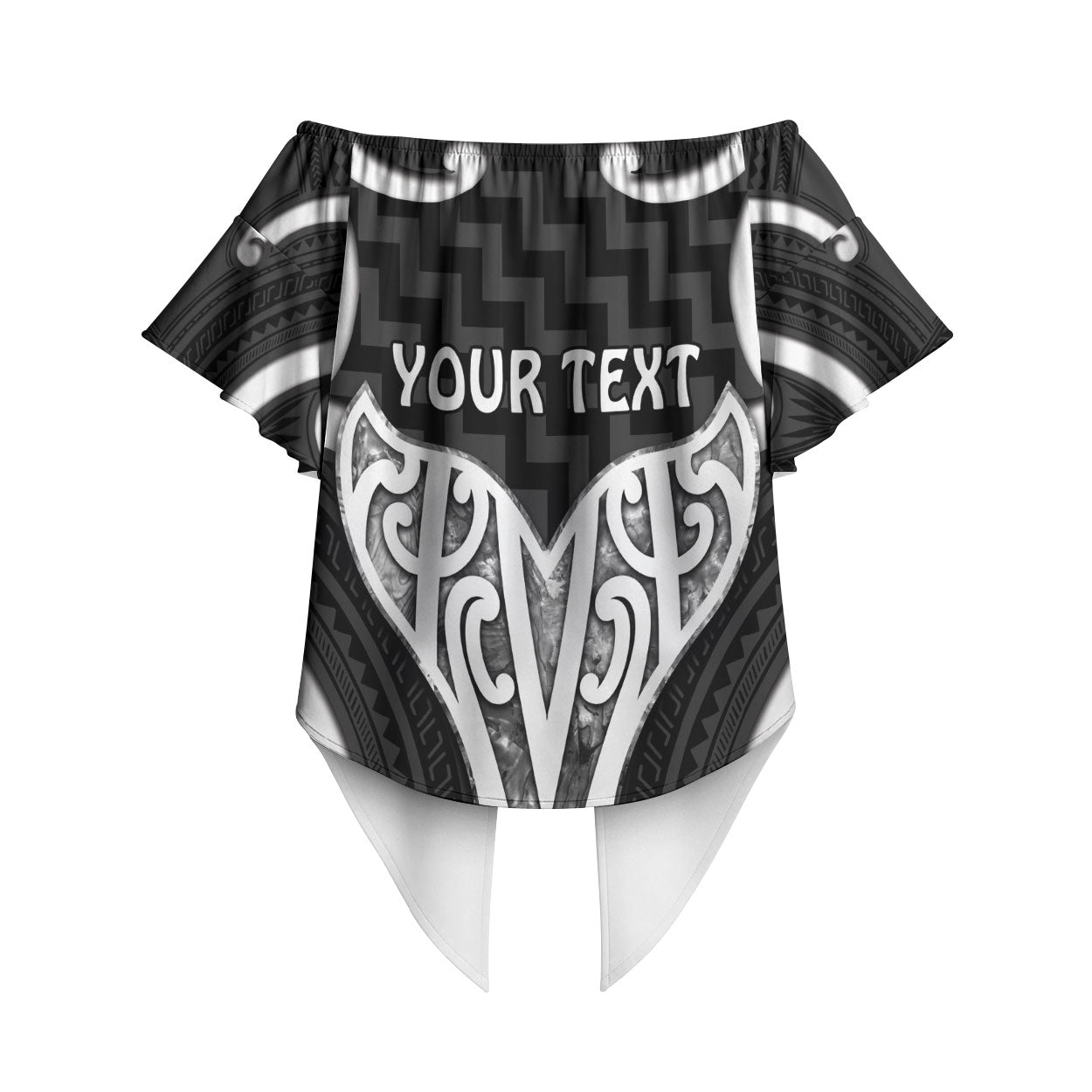 Aotearoa Atua Tangaroa Personalised Off Shoulder Wrap Waist Top God Of The Sea Maori Whale Tail Black