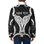Aotearoa Atua Tangaroa Personalised Padded Jacket God Of The Sea Maori Whale Tail Black
