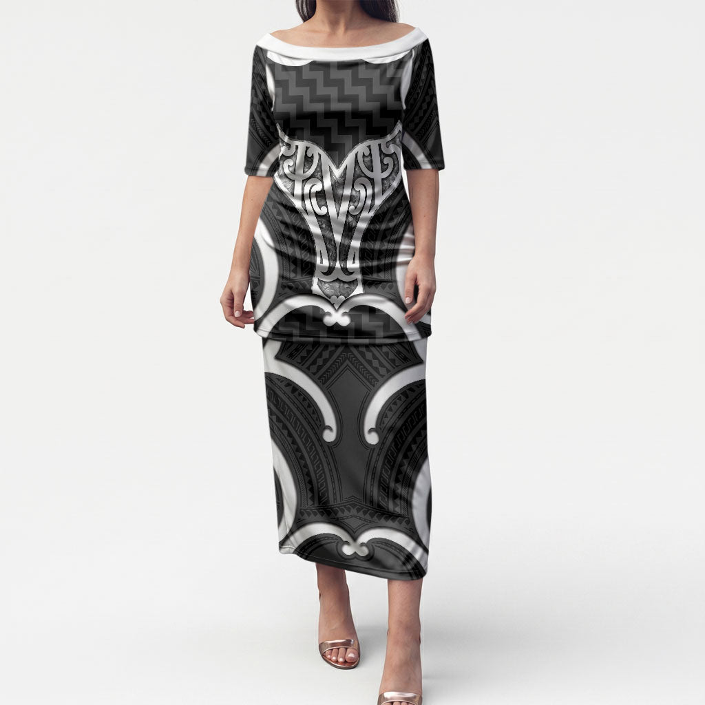 Aotearoa Atua Tangaroa Personalised Puletasi God Of The Sea Maori Whale Tail Black