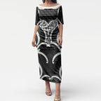 Aotearoa Atua Tangaroa Personalised Puletasi God Of The Sea Maori Whale Tail Black