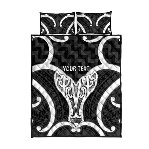 Aotearoa Atua Tangaroa Personalised Quilt Bed Set God Of The Sea Maori Whale Tail Black