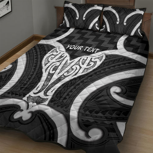 Aotearoa Atua Tangaroa Personalised Quilt Bed Set God Of The Sea Maori Whale Tail Black