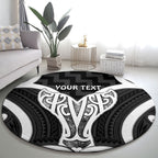Aotearoa Atua Tangaroa Personalised Round Carpet God Of The Sea Maori Whale Tail Black