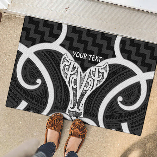 Aotearoa Atua Tangaroa Personalised Rubber Doormat God Of The Sea Maori Whale Tail Black