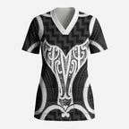 Aotearoa Atua Tangaroa Personalised Scrub Top God Of The Sea Maori Whale Tail Black