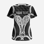 Aotearoa Atua Tangaroa Personalised Scrub Top God Of The Sea Maori Whale Tail Black