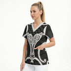 Aotearoa Atua Tangaroa Personalised Scrub Top God Of The Sea Maori Whale Tail Black