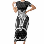 Aotearoa Atua Tangaroa Personalised Short Sleeve Bodycon Dress God Of The Sea Maori Whale Tail Black