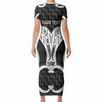 Aotearoa Atua Tangaroa Personalised Short Sleeve Bodycon Dress God Of The Sea Maori Whale Tail Black