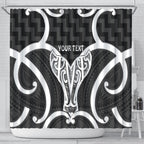 Aotearoa Atua Tangaroa Personalised Shower Curtain God Of The Sea Maori Whale Tail Black