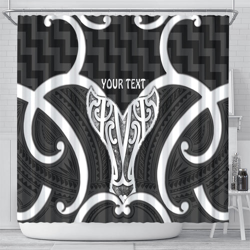 Aotearoa Atua Tangaroa Personalised Shower Curtain God Of The Sea Maori Whale Tail Black