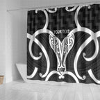 Aotearoa Atua Tangaroa Personalised Shower Curtain God Of The Sea Maori Whale Tail Black