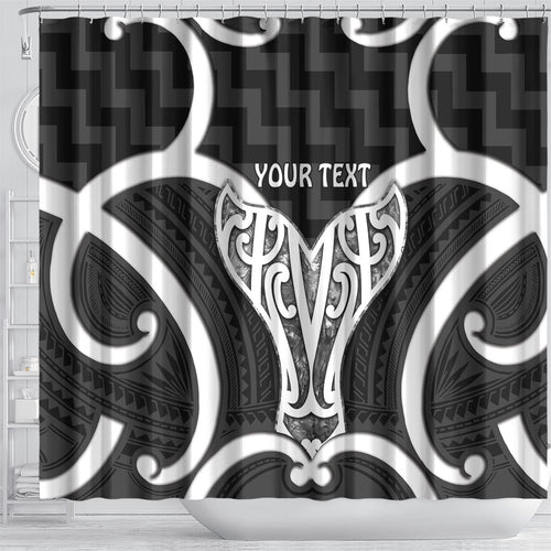 Aotearoa Atua Tangaroa Personalised Shower Curtain God Of The Sea Maori Whale Tail Black
