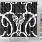 Aotearoa Atua Tangaroa Personalised Shower Curtain God Of The Sea Maori Whale Tail Black