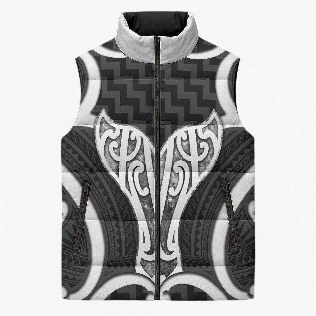 Aotearoa Atua Tangaroa Personalised Sleeveless Puffer Jacket God Of The Sea Maori Whale Tail Black