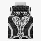 Aotearoa Atua Tangaroa Personalised Sleeveless Puffer Jacket God Of The Sea Maori Whale Tail Black