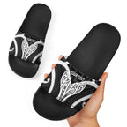 Aotearoa Atua Tangaroa Personalised Slide Sandals God Of The Sea Maori Whale Tail Black