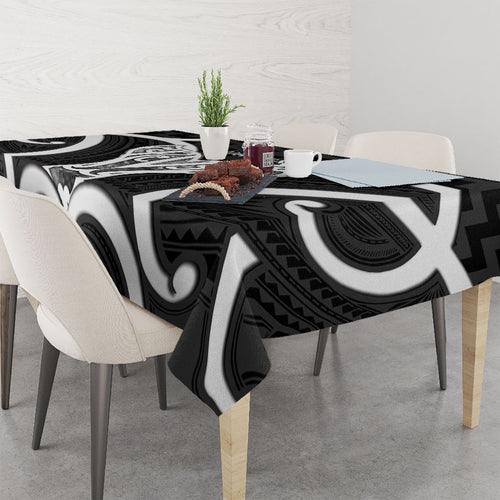 Aotearoa Atua Tangaroa Personalised Tablecloth God Of The Sea Maori Whale Tail Black