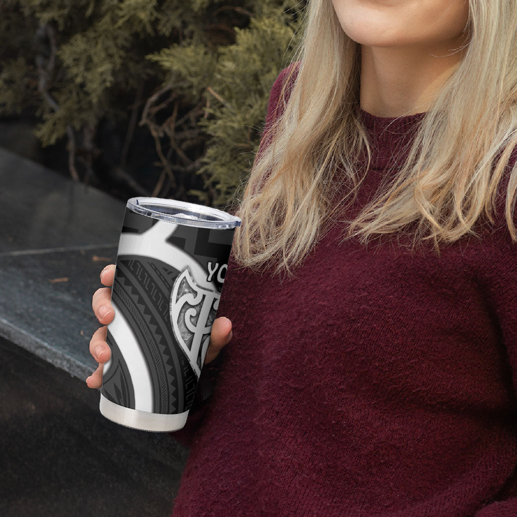 Aotearoa Atua Tangaroa Personalised Tumbler Cup God Of The Sea Maori Whale Tail Black