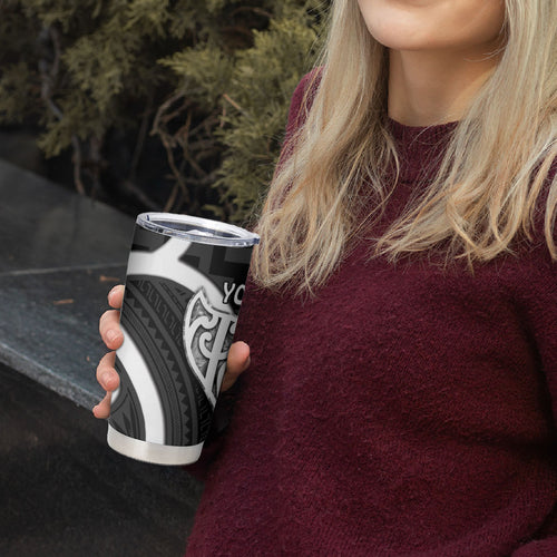 Aotearoa Atua Tangaroa Personalised Tumbler Cup God Of The Sea Maori Whale Tail Black