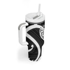 Aotearoa Atua Tangaroa Personalised Tumbler With Handle God Of The Sea Maori Whale Tail Black