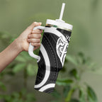 Aotearoa Atua Tangaroa Personalised Tumbler With Handle God Of The Sea Maori Whale Tail Black