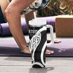 Aotearoa Atua Tangaroa Personalised Tumbler With Handle God Of The Sea Maori Whale Tail Black