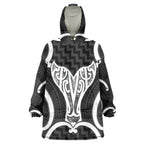 Aotearoa Atua Tangaroa Personalised Wearable Blanket Hoodie God Of The Sea Maori Whale Tail Black