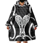 Aotearoa Atua Tangaroa Personalised Wearable Blanket Hoodie God Of The Sea Maori Whale Tail Black